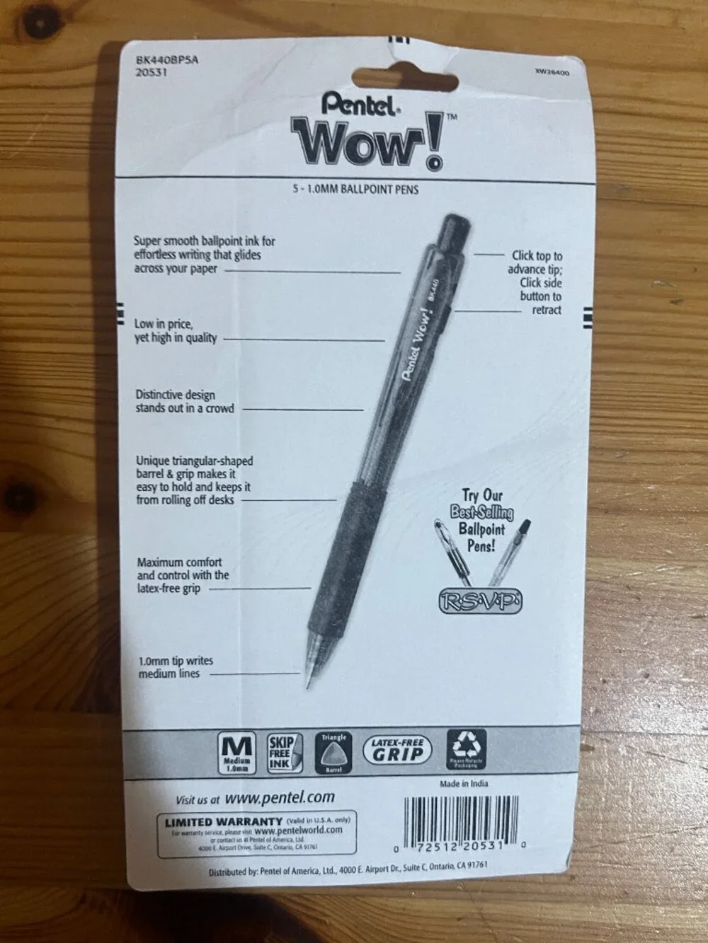 Pentel Wow! Retractable Ballpoint Pen, (1.0mm), Medium Line, Black Ink, Pack of